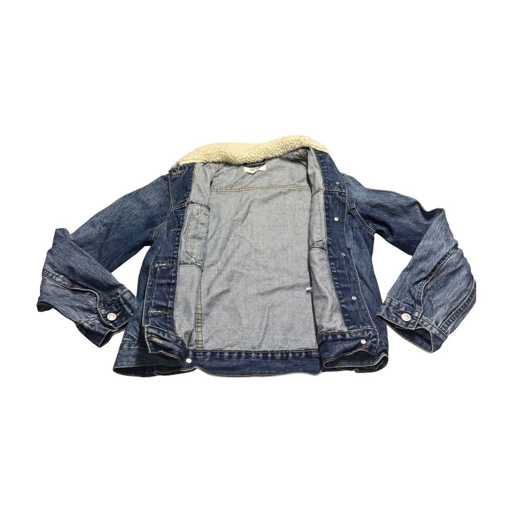 Unveil Sherpa Collar Denim Trucker Jacket Medium Blue Wash Fleece Lined - Picture 1 of 8